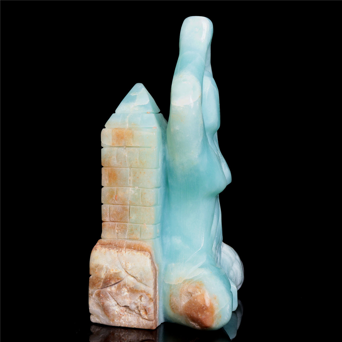 7" Amazonite Crystal Yoga Lady Figurine Stone Animal Carvings Decor