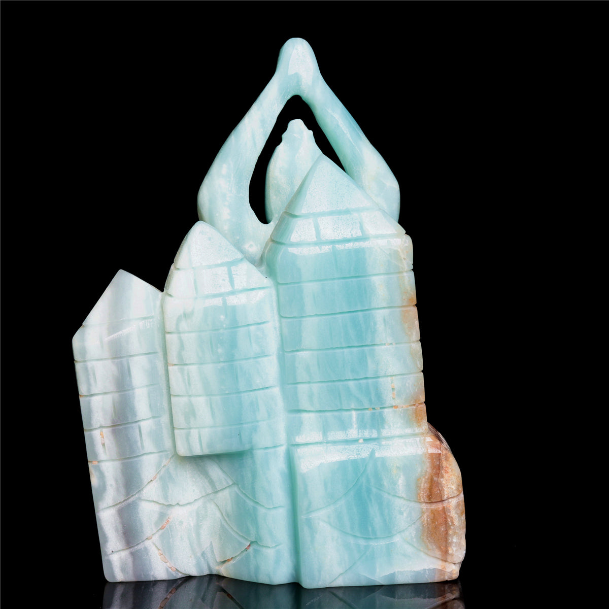 7" Amazonite Crystal Yoga Lady Figurine Stone Animal Carvings Decor
