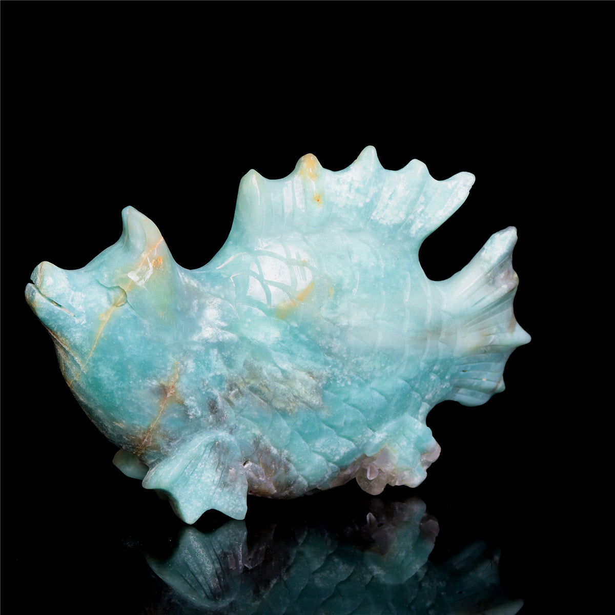 7" Amazonite Crystal Fish Pig Figurine Quartz Animal Carvings Decor