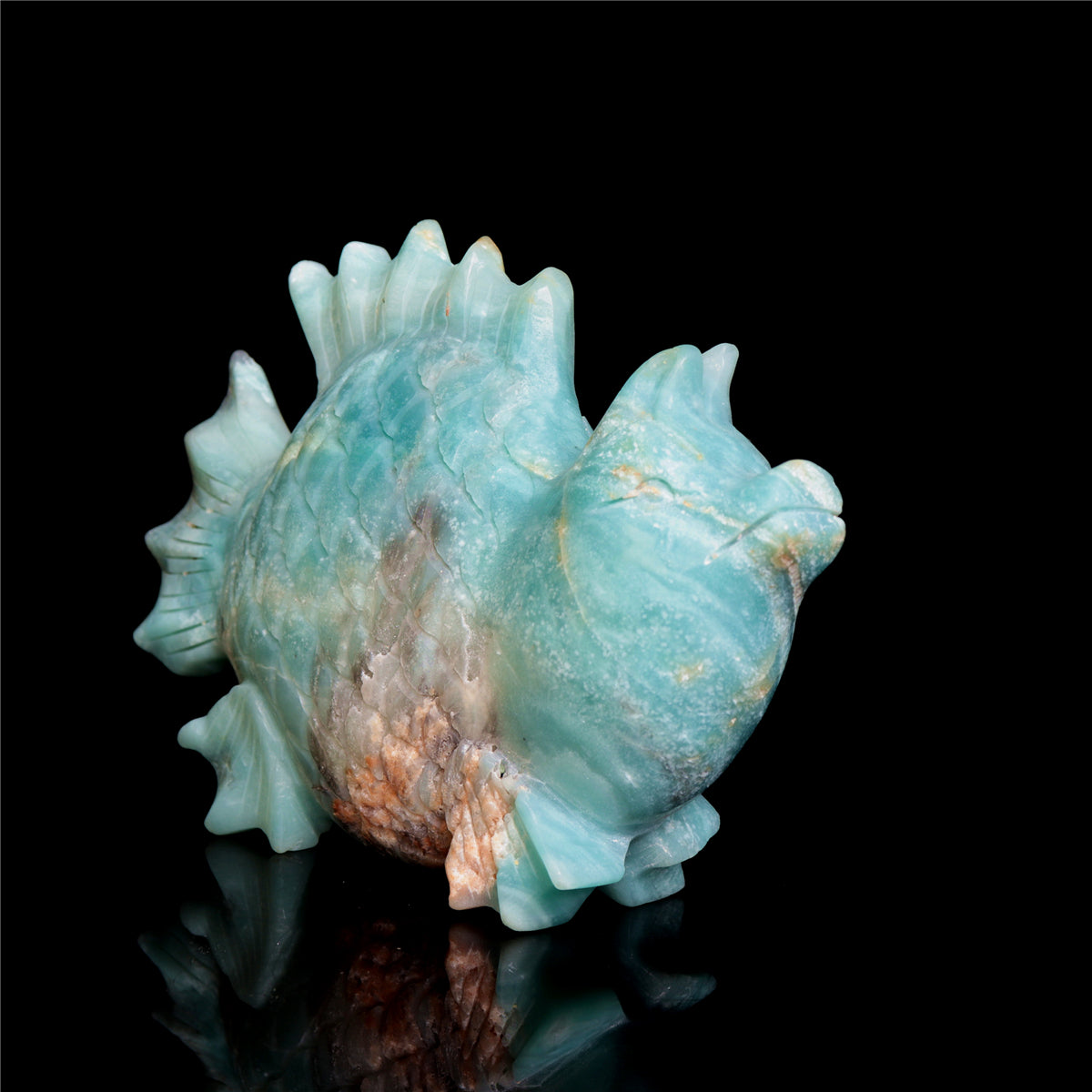 7" Amazonite Crystal Fish Pig Figurine Quartz Animal Carvings Decor