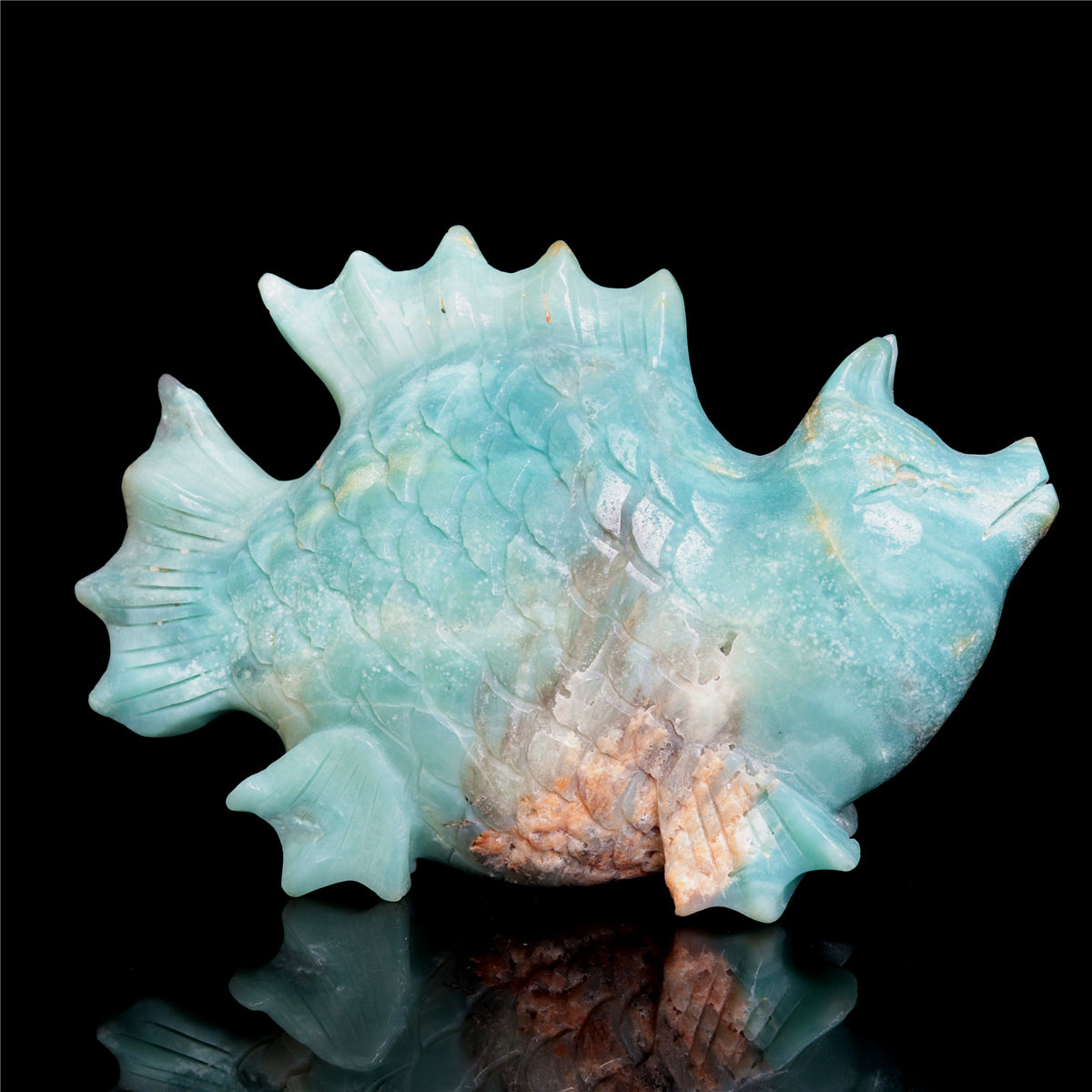 7" Amazonite Crystal Fish Pig Figurine Quartz Animal Carvings Decor