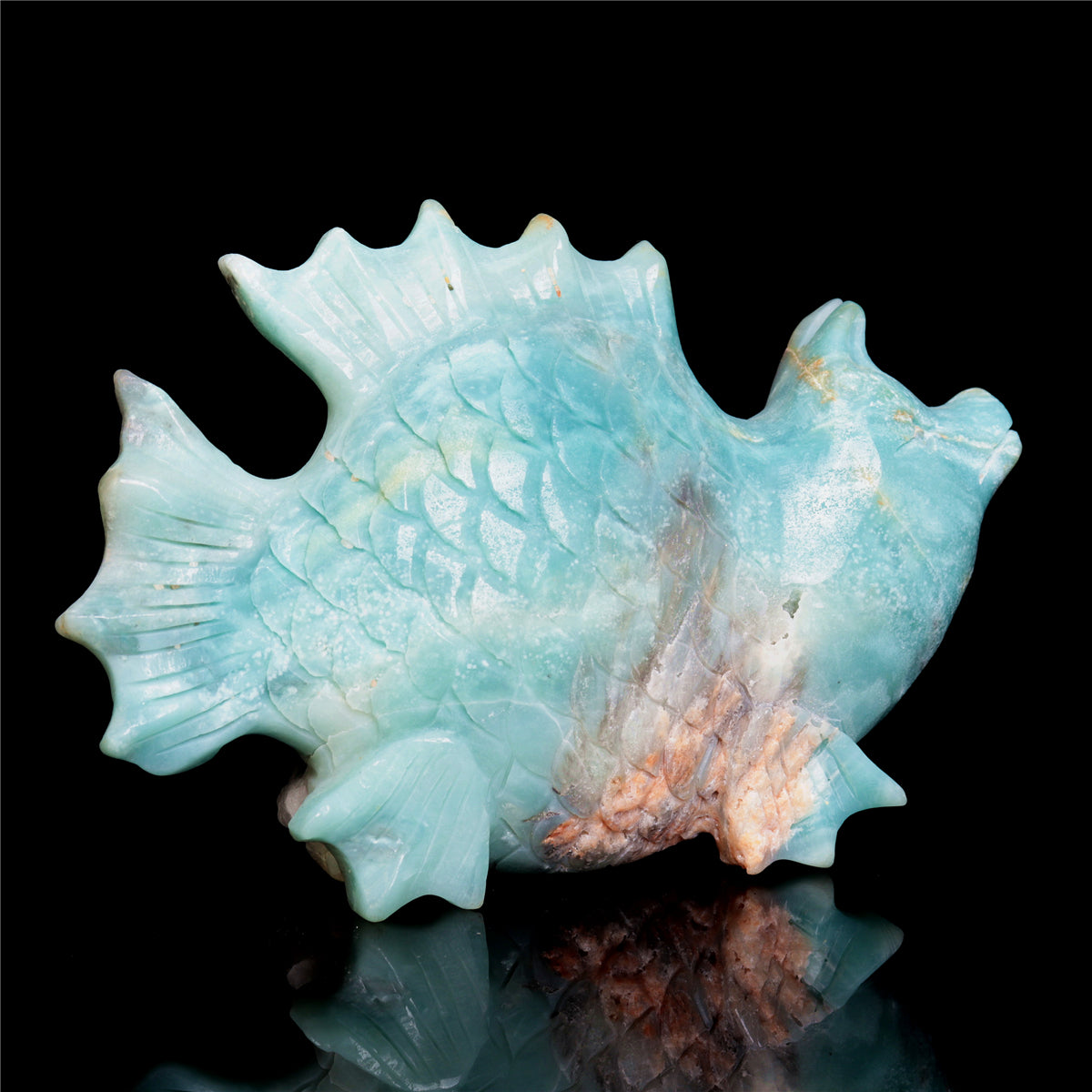 7" Amazonite Crystal Fish Pig Figurine Quartz Animal Carvings Decor