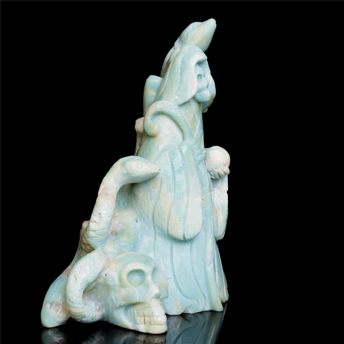 7" Amazonite Crystal Death Reaper Figurine skull Carvings Decor