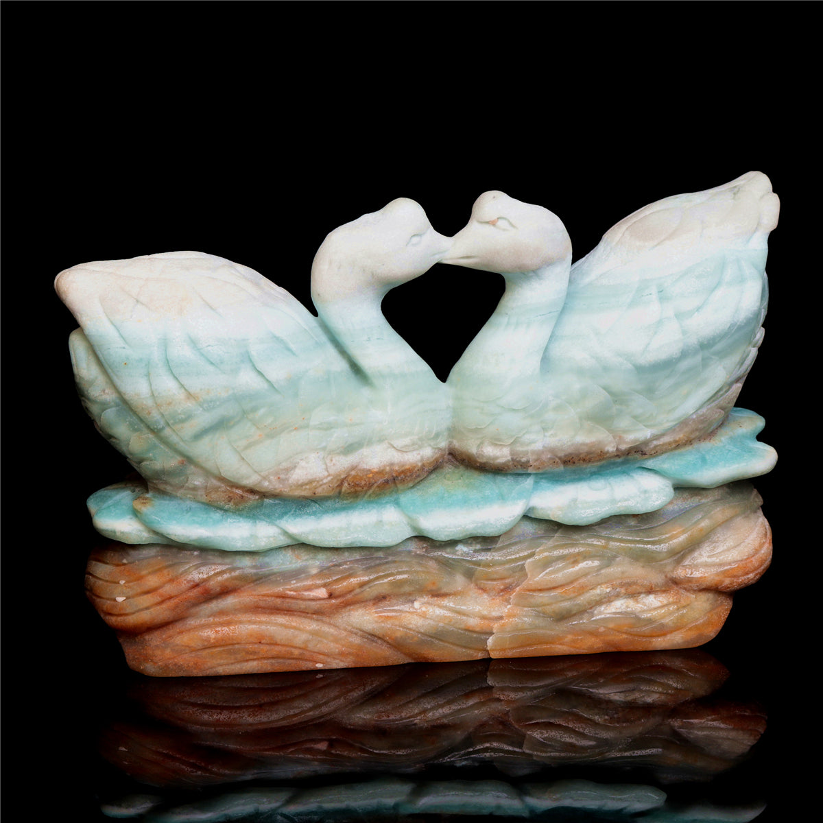 6" Amazonite Crystal Swan Figurine Quartz Animal Carvings Decor Gift