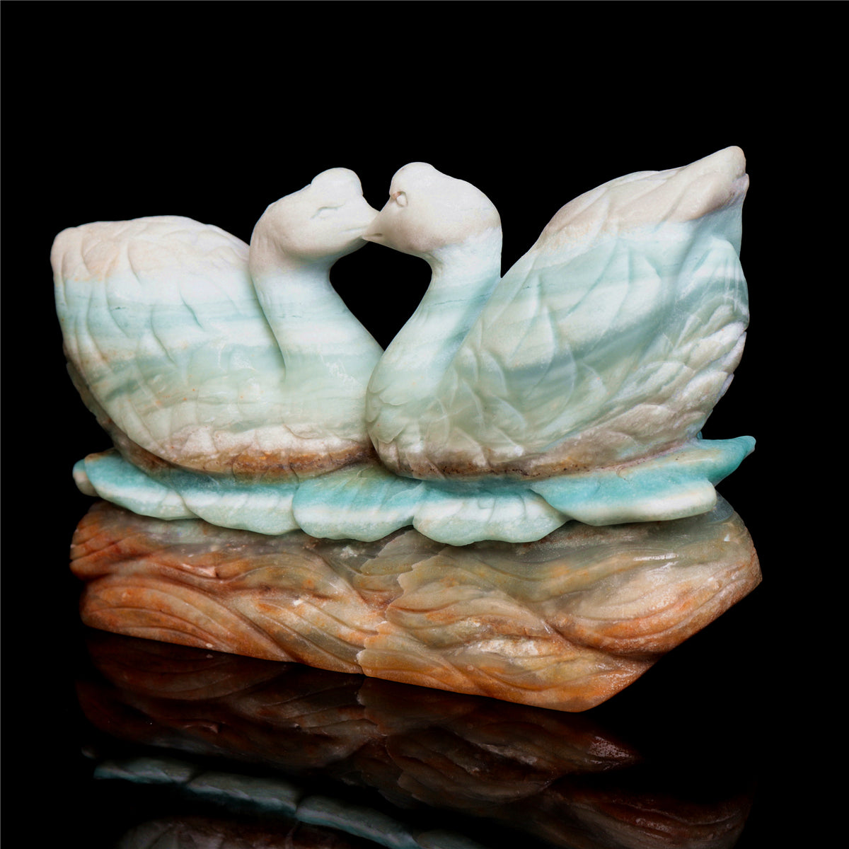 6" Amazonite Crystal Swan Figurine Quartz Animal Carvings Decor Gift