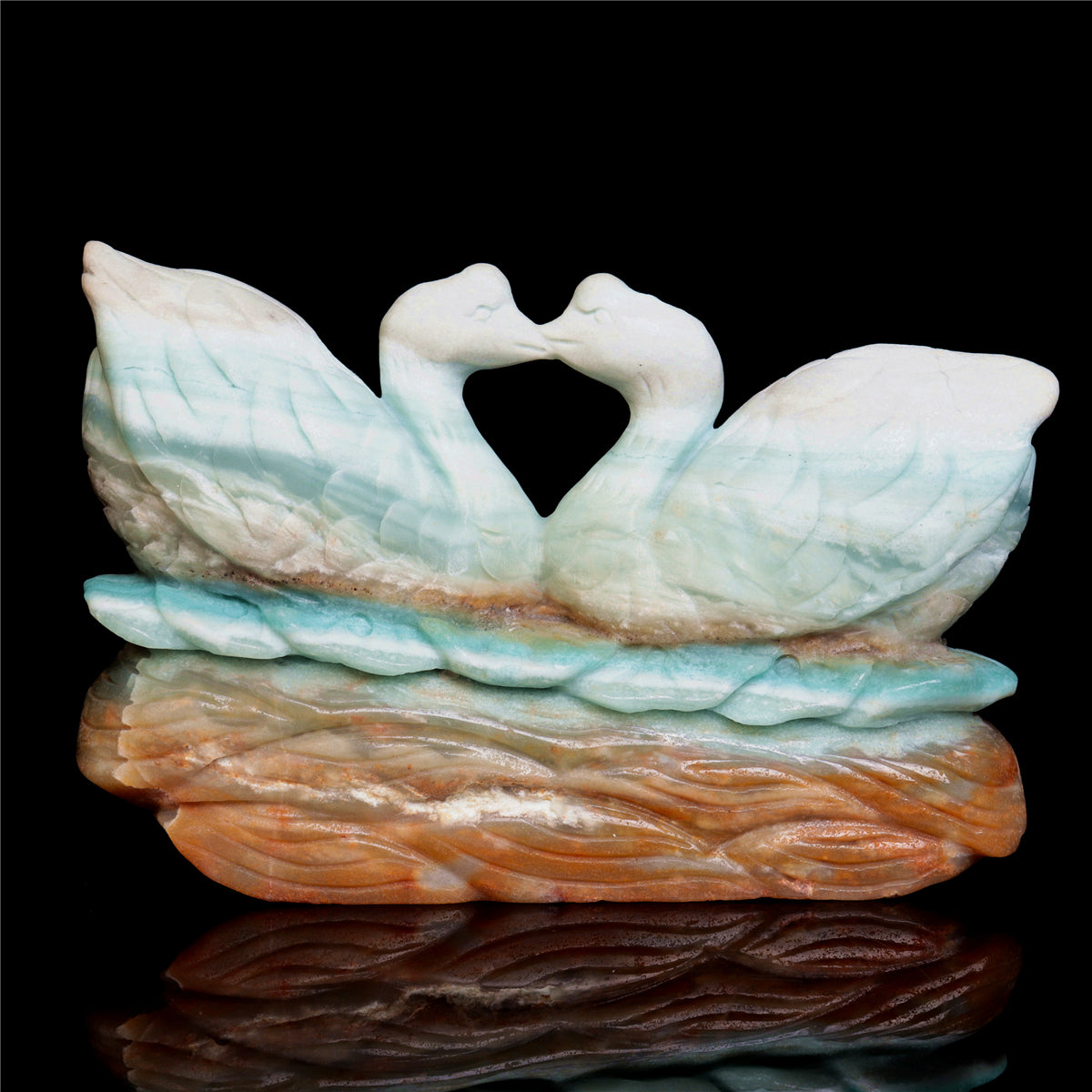 6" Amazonite Crystal Swan Figurine Quartz Animal Carvings Decor Gift