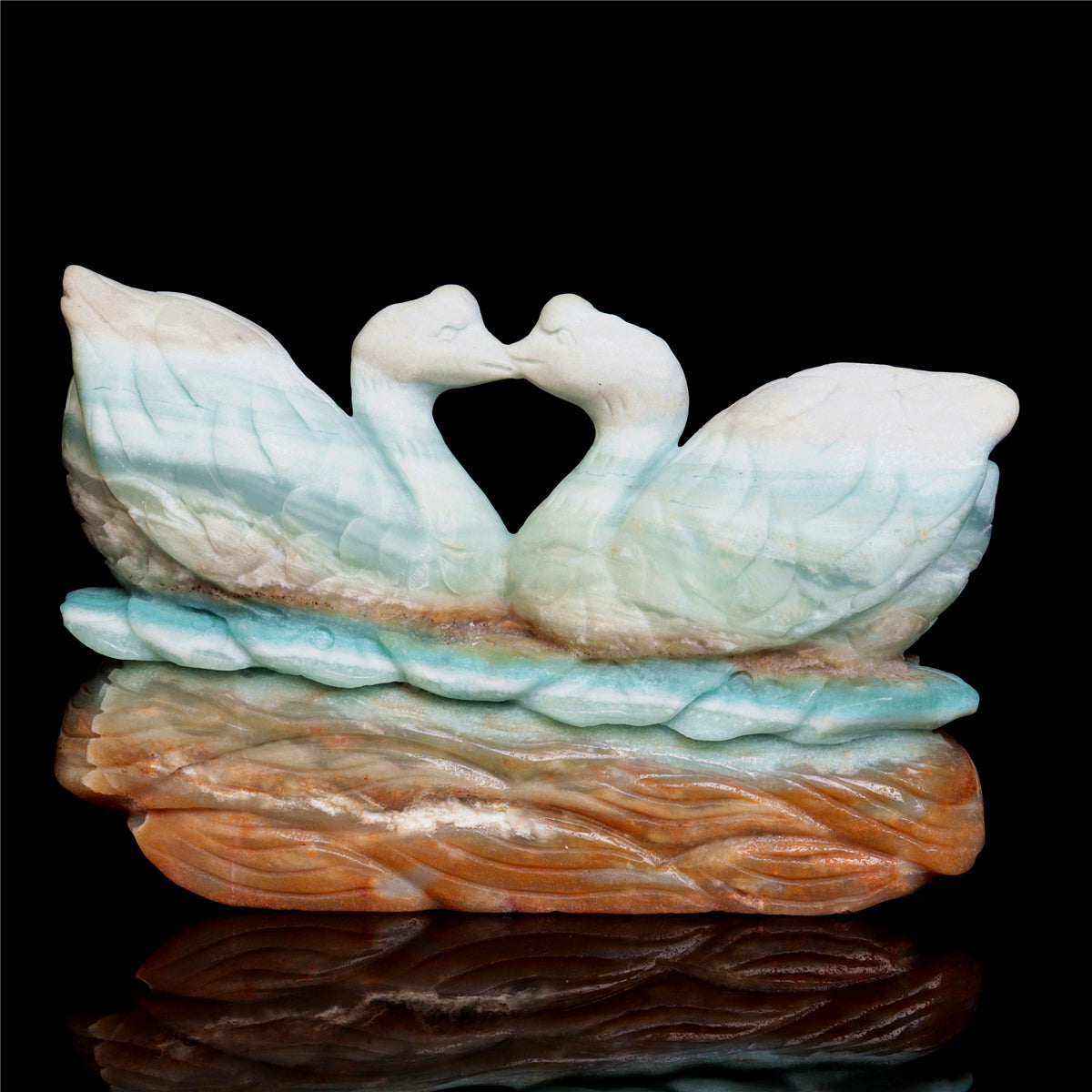 6" Amazonite Crystal Swan Figurine Quartz Animal Carvings Decor Gift