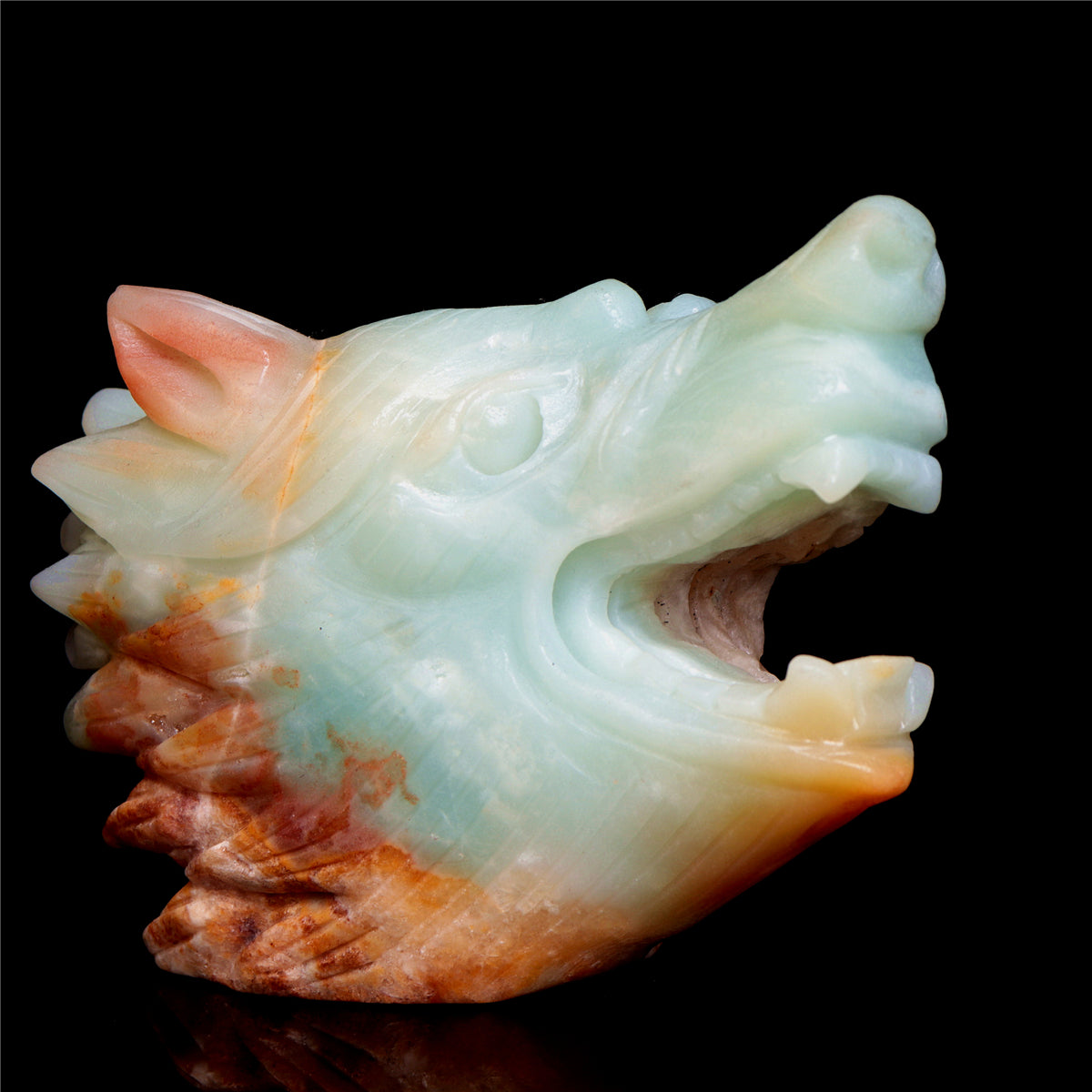 4.5" Amazonite Crystal Wolf Head Figurine Quartz Animal Carvings Decor