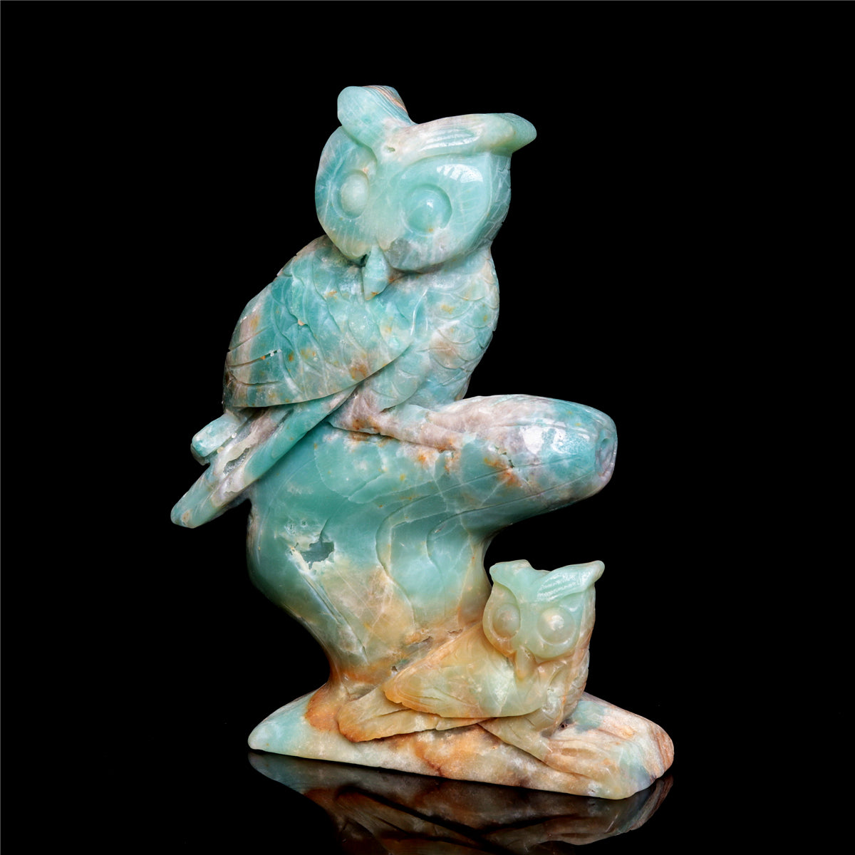 6.2" Amazonite Crystal Owl Figurine Stone Animal Carvings Decor Gift