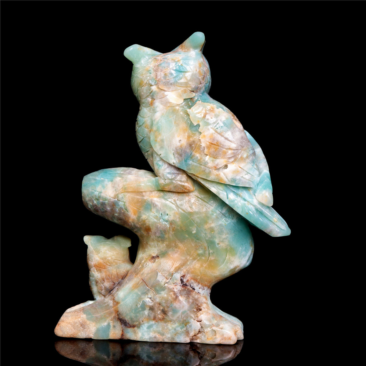 6.2" Amazonite Crystal Owl Figurine Stone Animal Carvings Decor Gift
