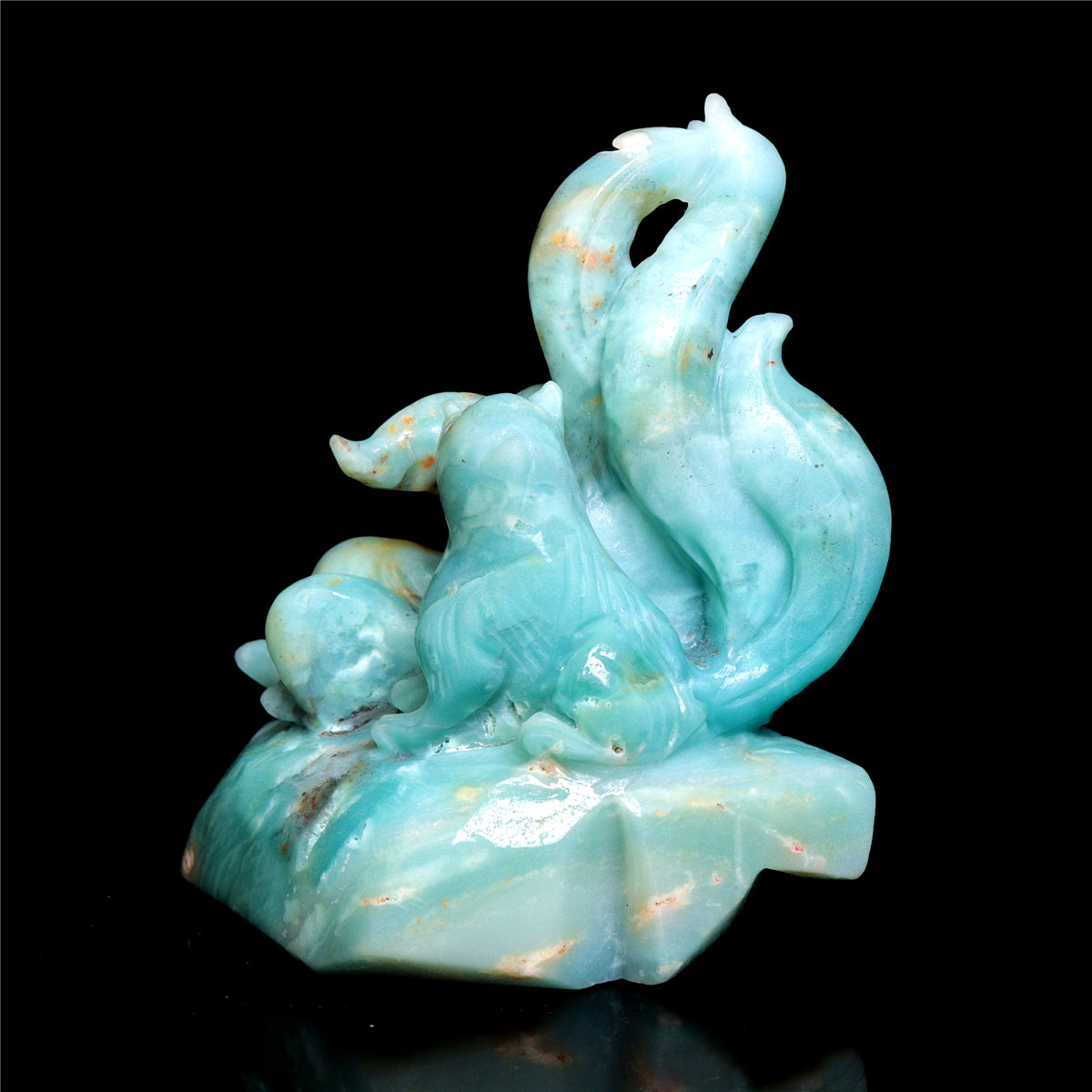 4.5" Amazonite Crystal Nine Tail Fox Figurine Animal Carvings
