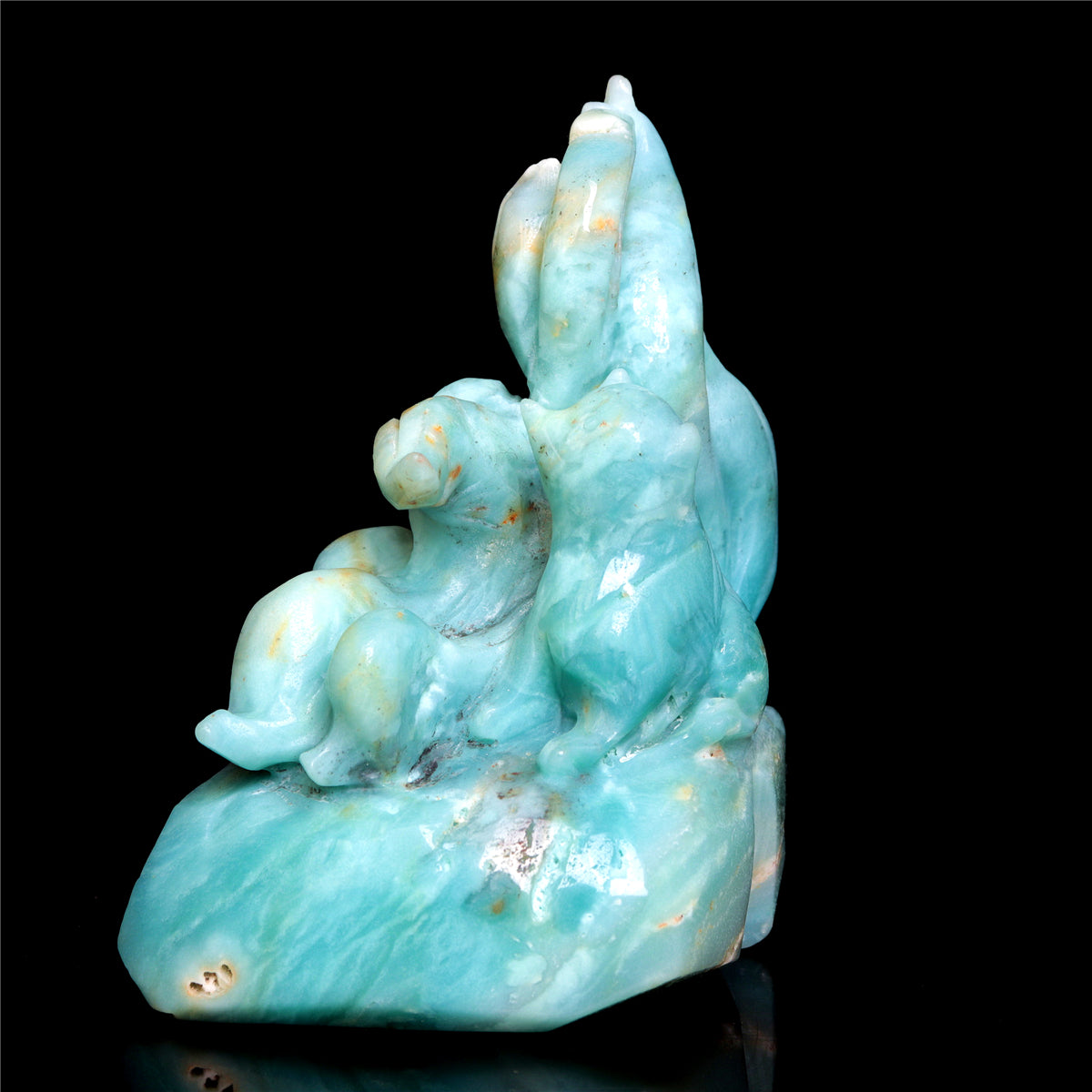 4.5" Amazonite Crystal Nine Tail Fox Figurine Animal Carvings