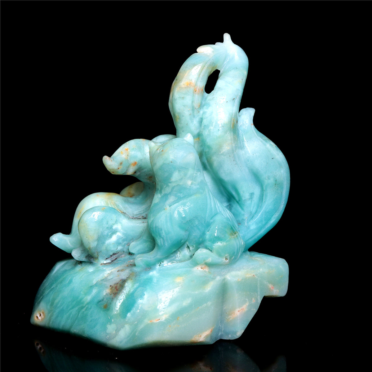 4.5" Amazonite Crystal Nine Tail Fox Figurine Animal Carvings