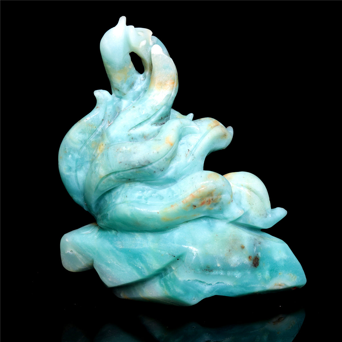 4.5" Amazonite Crystal Nine Tail Fox Figurine Animal Carvings