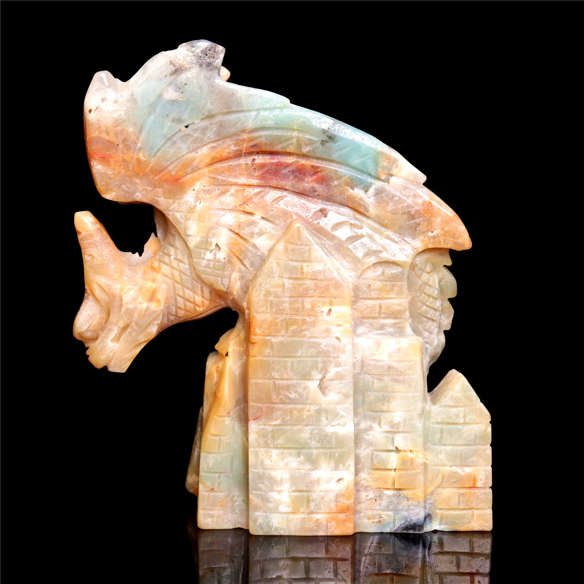 5" Amazonite Crystal Dragon Figurine Stone Animal Carvings Decor