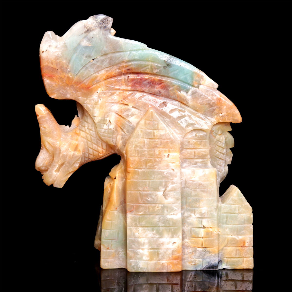 5" Amazonite Crystal Dragon Figurine Stone Animal Carvings Decor