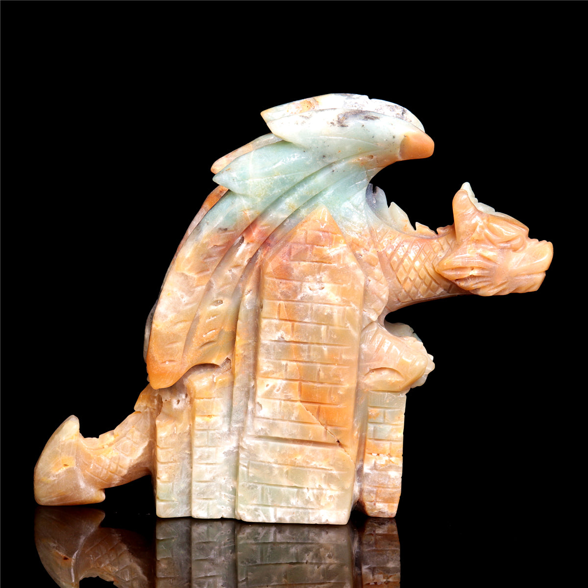 5.5" Amazonite Crystal Dragon Figurine Stone Animal Carvings Decor