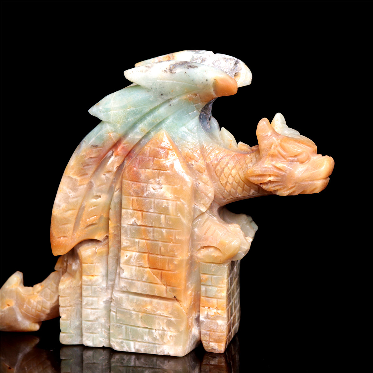 5.5" Amazonite Crystal Dragon Figurine Stone Animal Carvings Decor