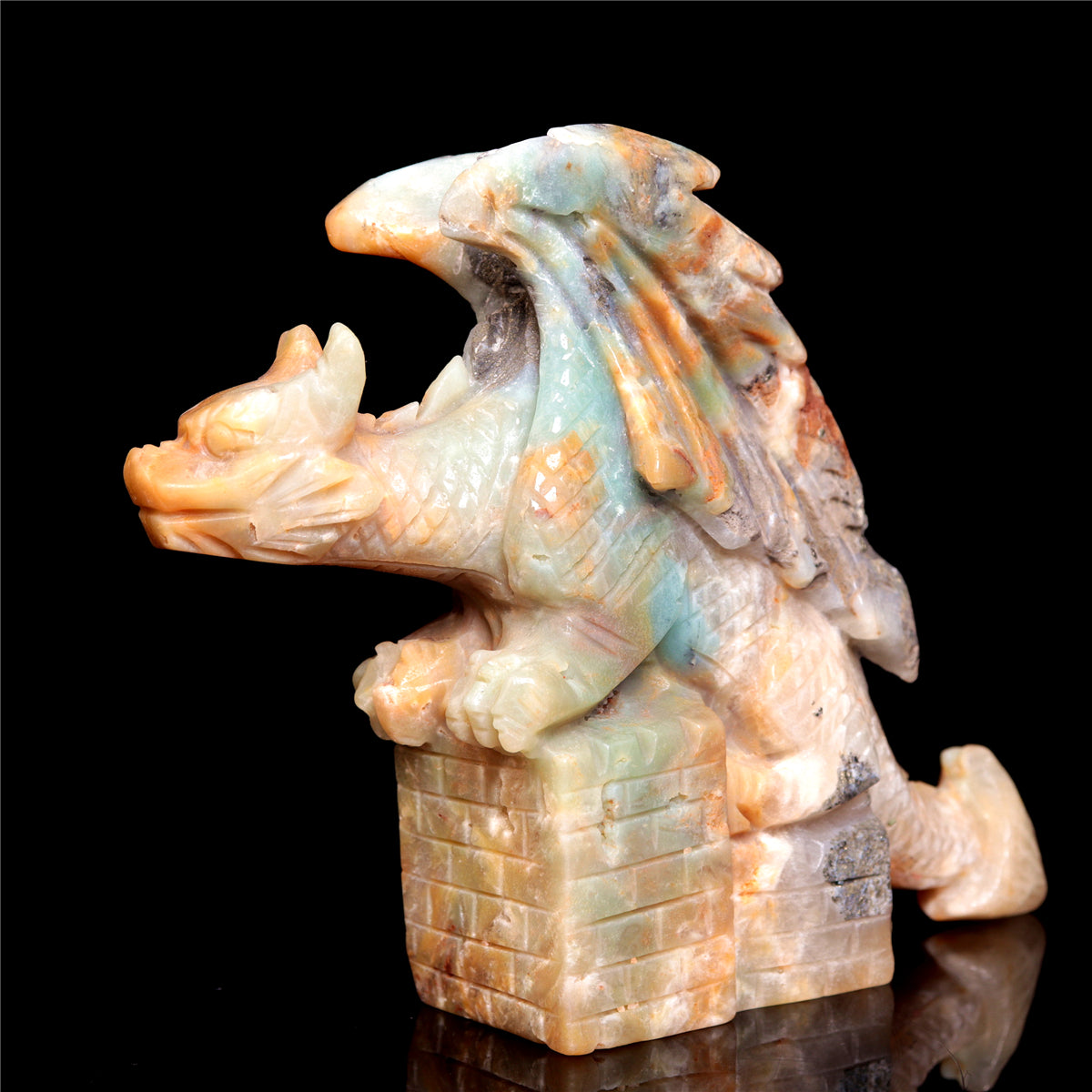 5.5" Amazonite Crystal Dragon Figurine Stone Animal Carvings Decor