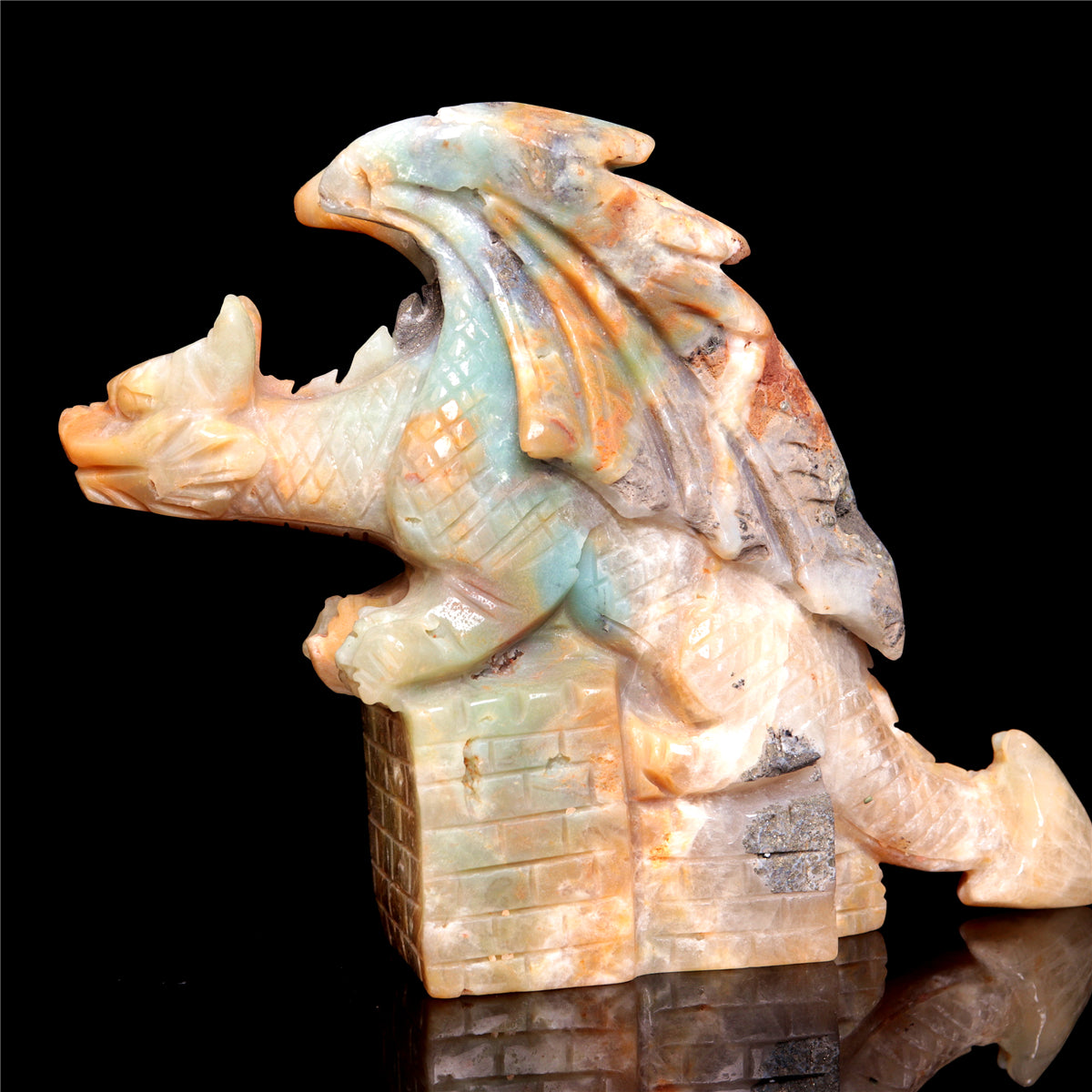 5.5" Amazonite Crystal Dragon Figurine Stone Animal Carvings Decor