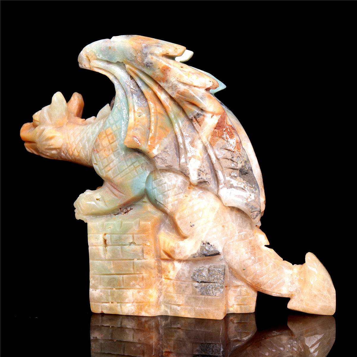 5.5" Amazonite Crystal Dragon Figurine Stone Animal Carvings Decor