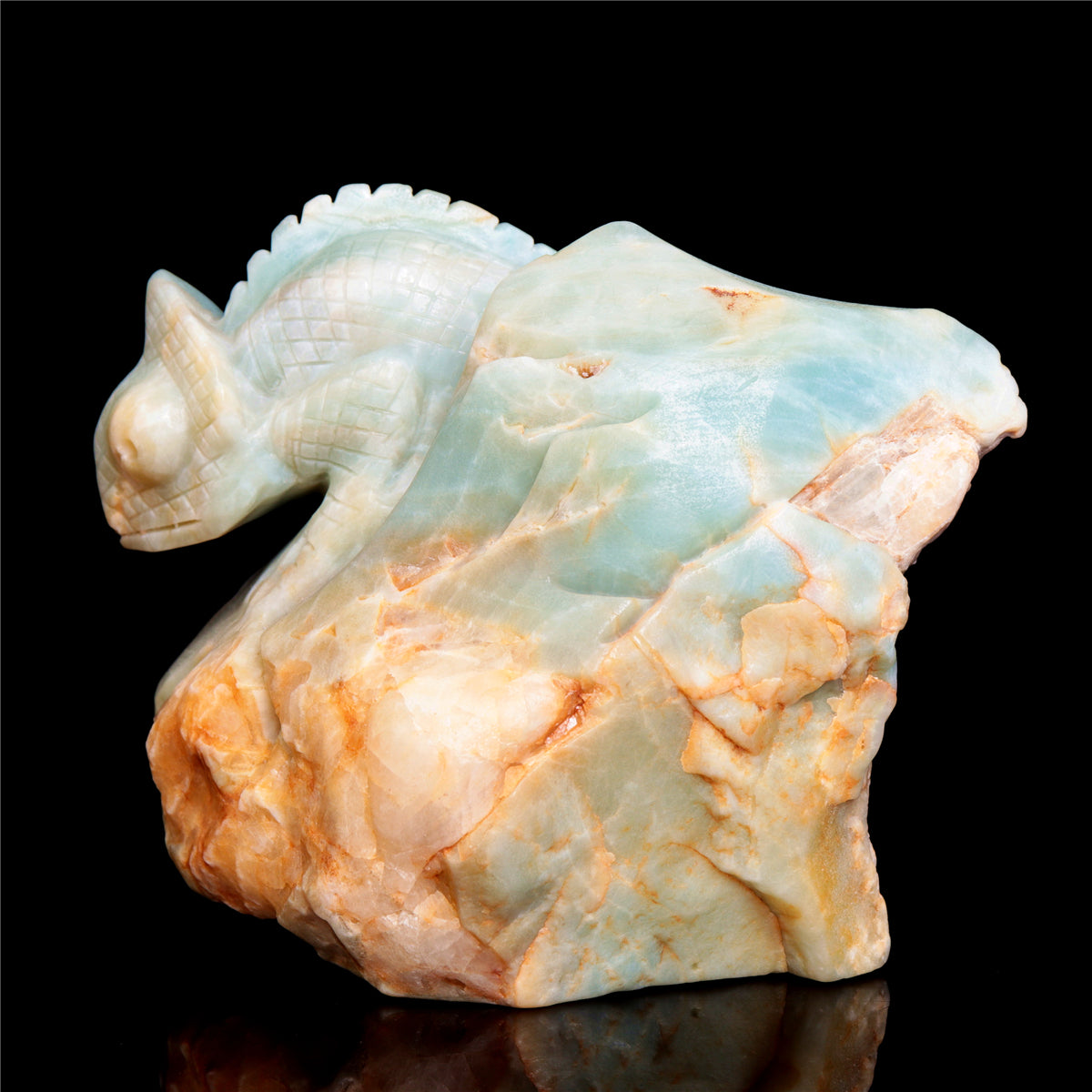 5" Amazonite Crystal Lizard Figurine Stone Animal Carvings Decor Gift