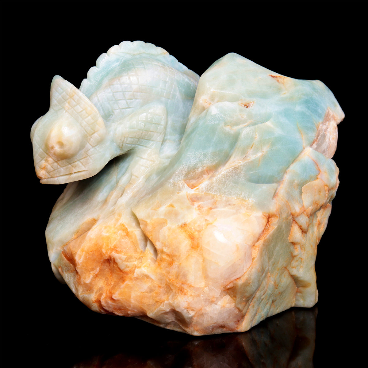 5" Amazonite Crystal Lizard Figurine Stone Animal Carvings Decor Gift