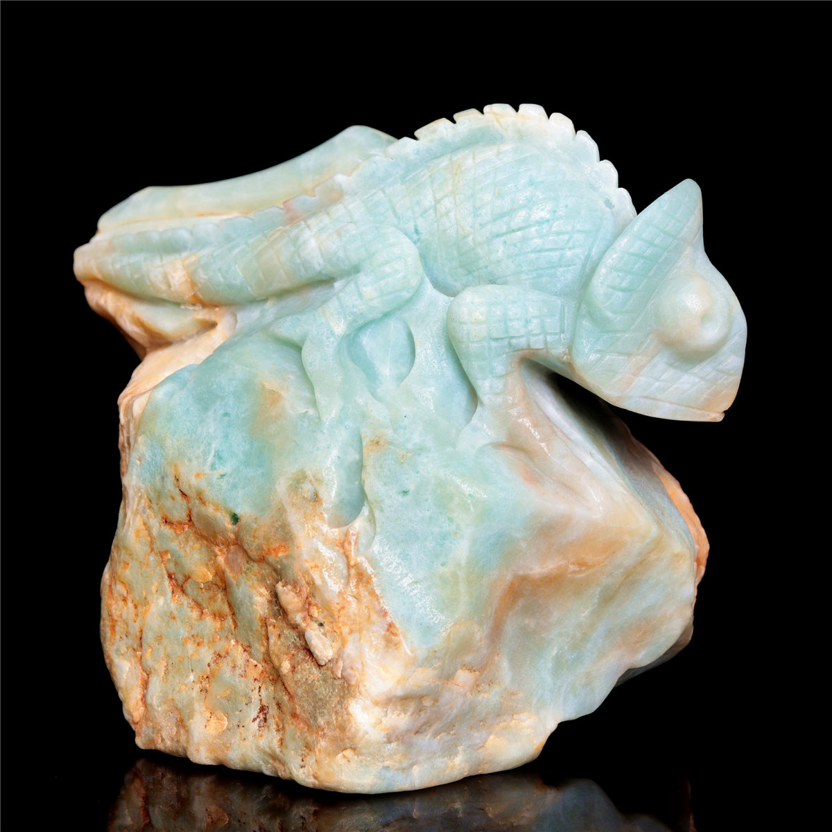 5" Amazonite Crystal Lizard Figurine Stone Animal Carvings Decor Gift