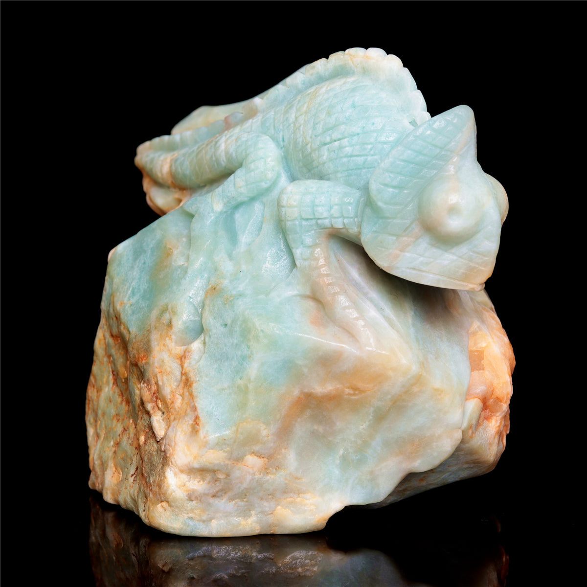 5" Amazonite Crystal Lizard Figurine Stone Animal Carvings Decor Gift
