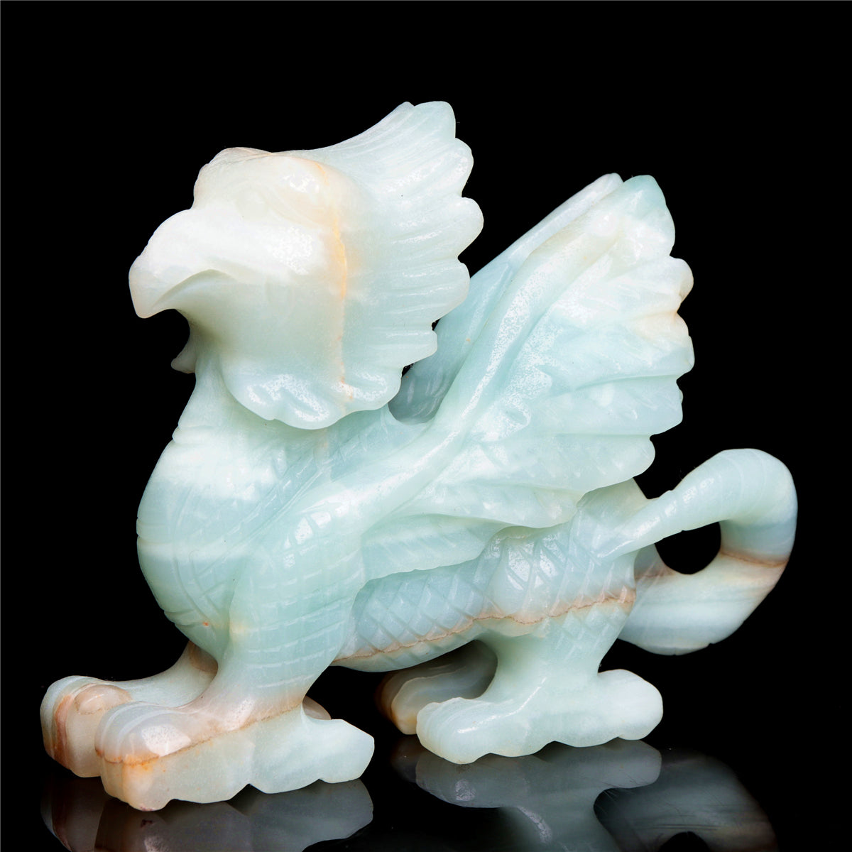5" Amazonite Crystal Griffin Figurine Stone Animal Carvings Decor