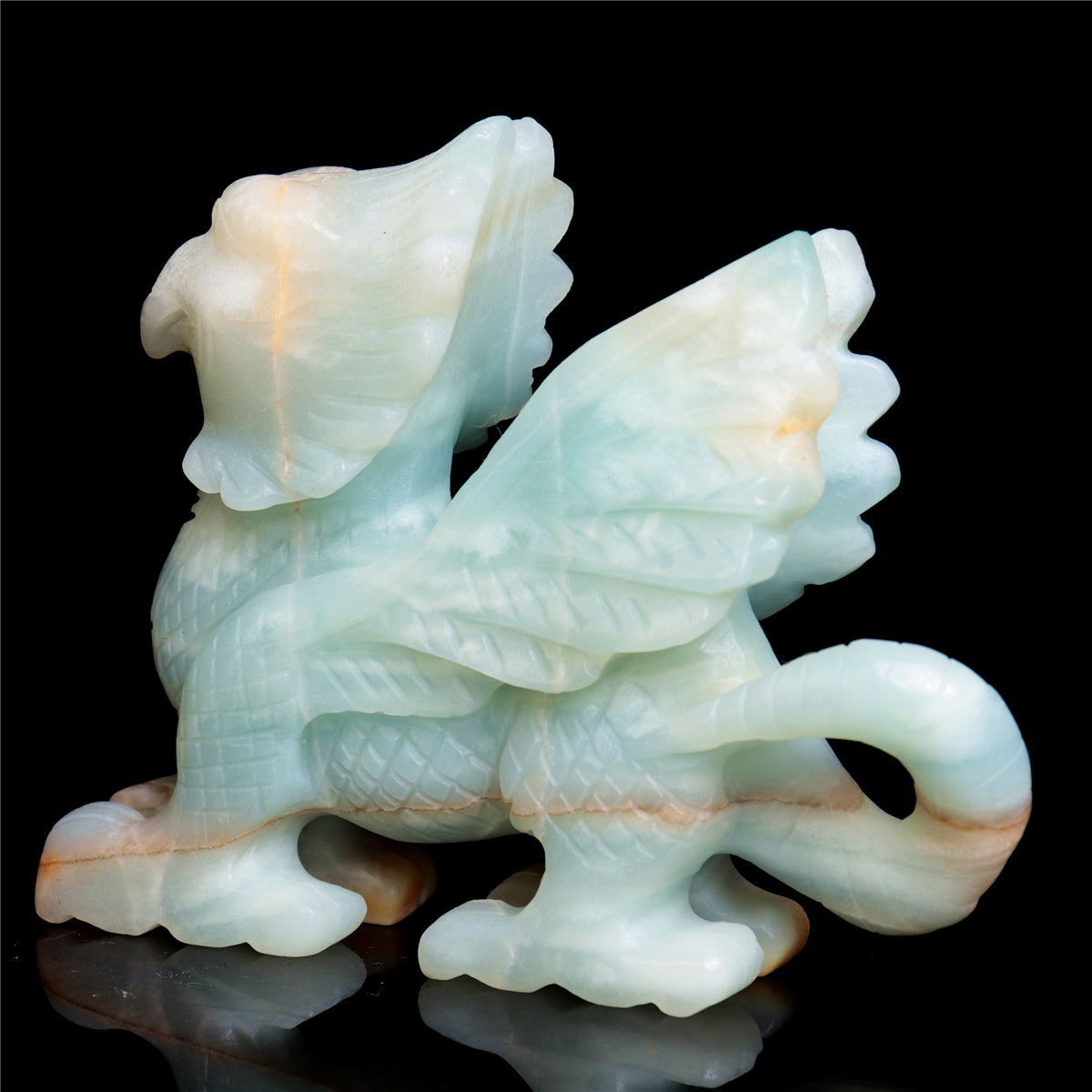 5" Amazonite Crystal Griffin Figurine Stone Animal Carvings Decor