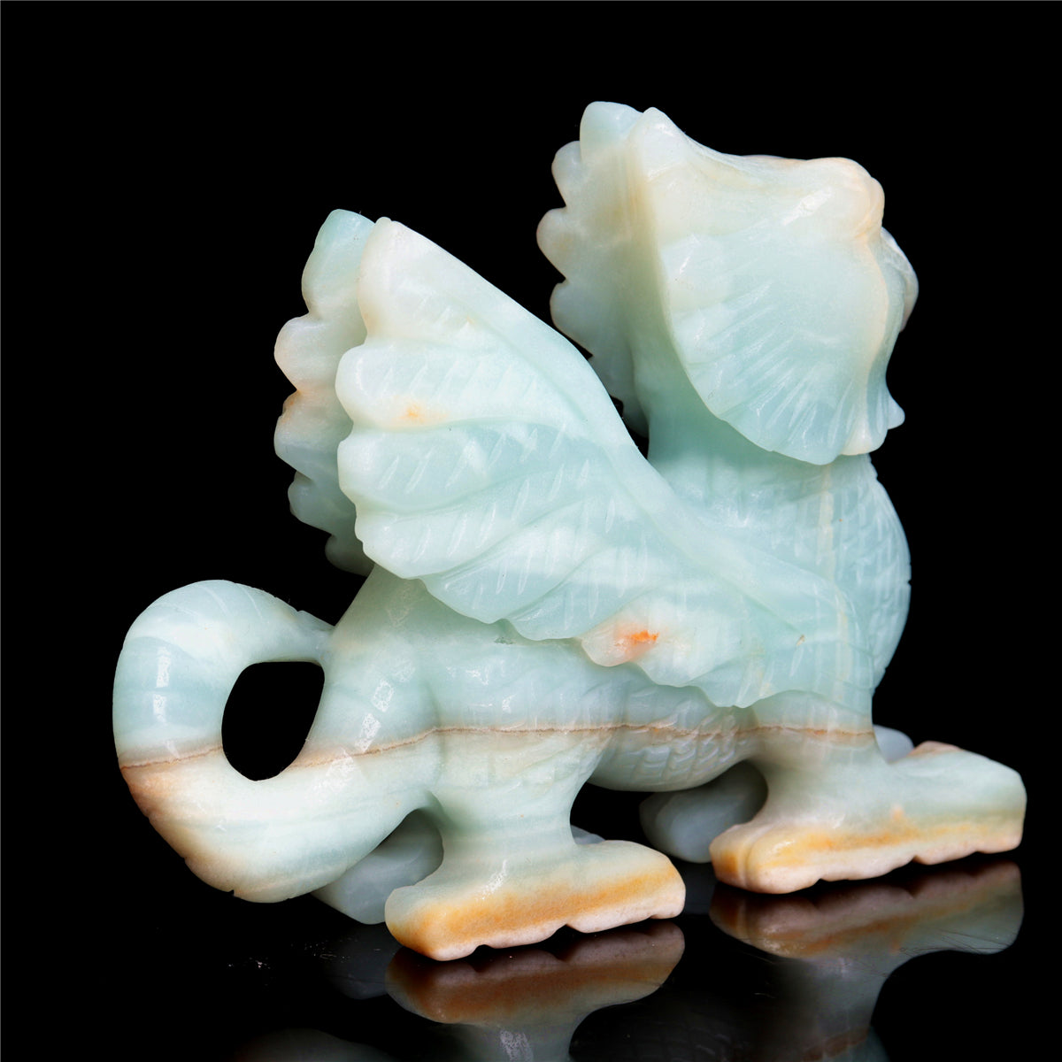 5" Amazonite Crystal Griffin Figurine Stone Animal Carvings Decor