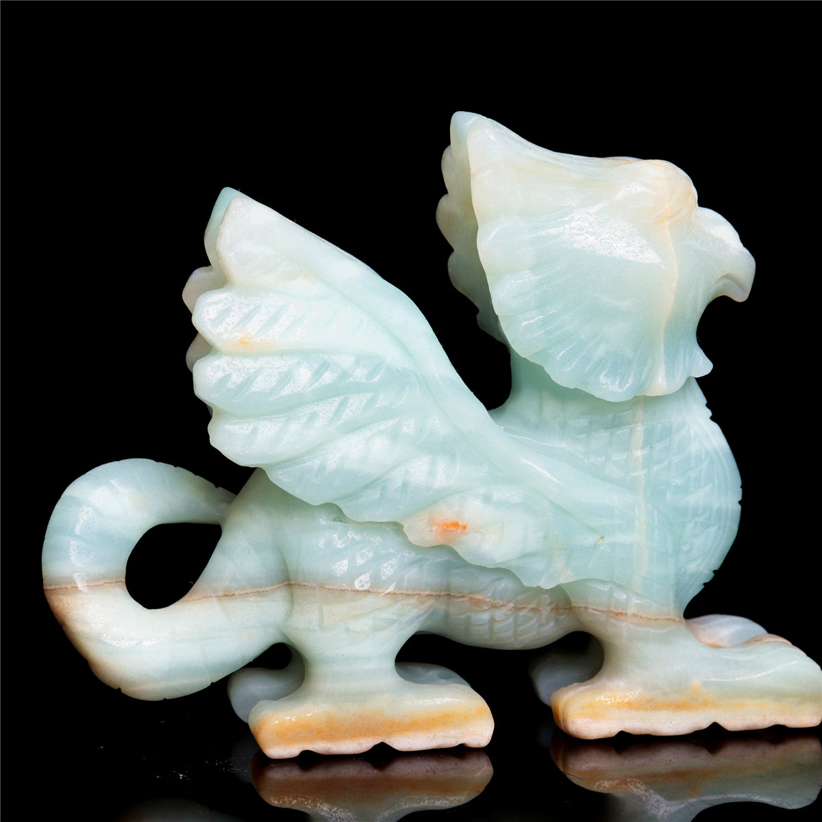 5" Amazonite Crystal Griffin Figurine Stone Animal Carvings Decor