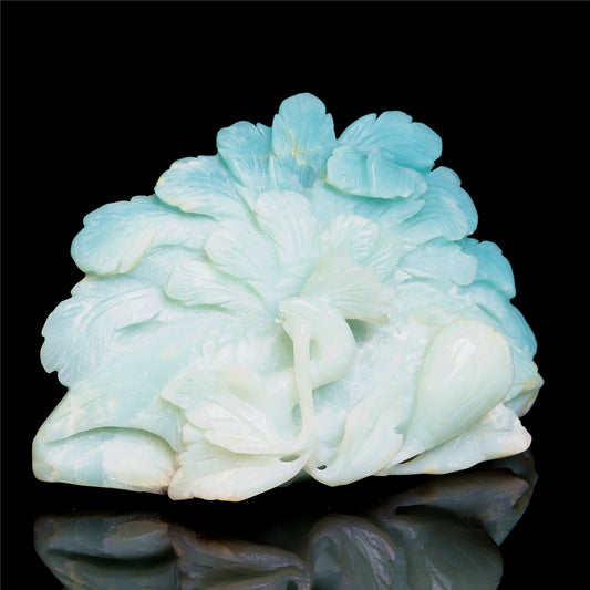 7" Amazonite Crystal Peacock Figurine Stone Animal Carvings Decor