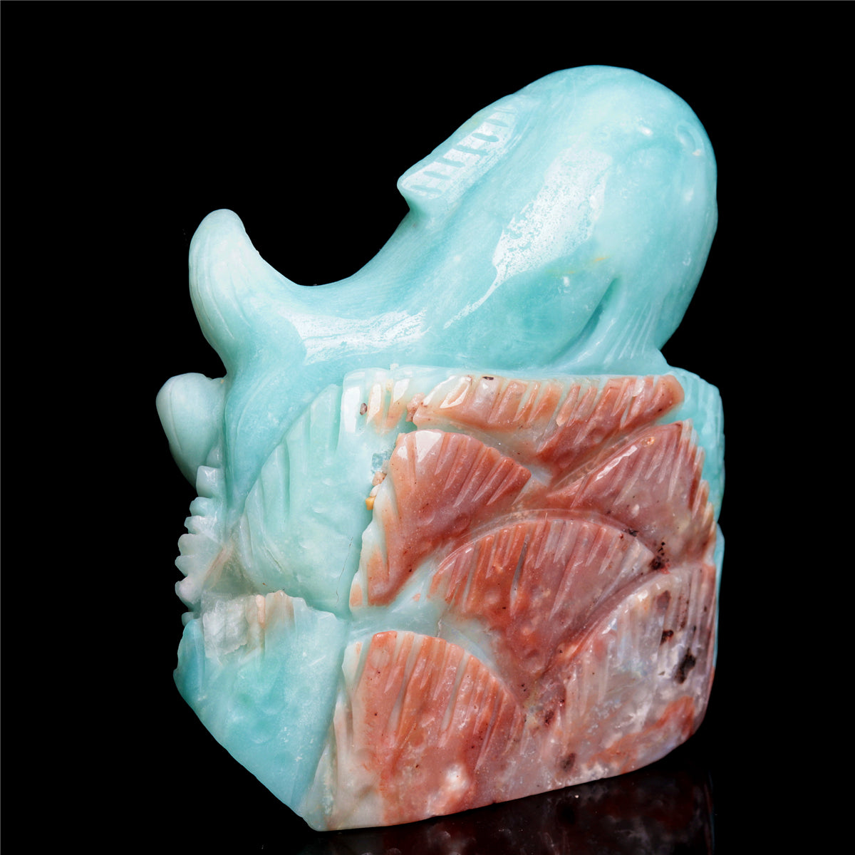 4.5" Amazonite Crystal Whale Ocean World Figurine Stone Animal Carvings Decor