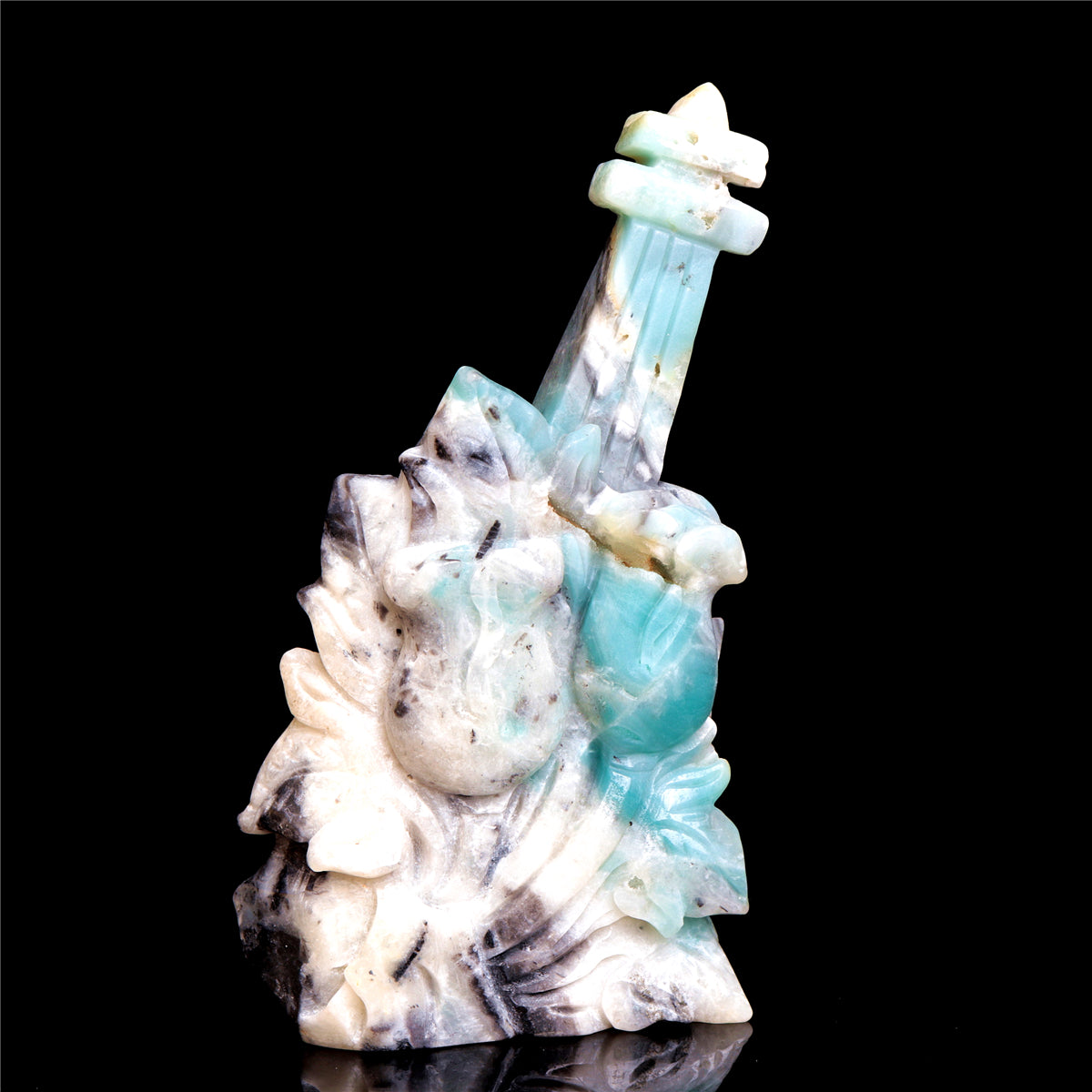 6.5" Amazonite Crystal Guitar Figurine Stone Animal Carvings Decor
