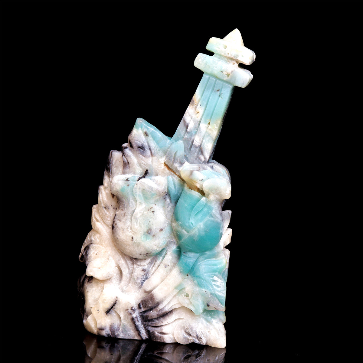 6.5" Amazonite Crystal Guitar Figurine Stone Animal Carvings Decor
