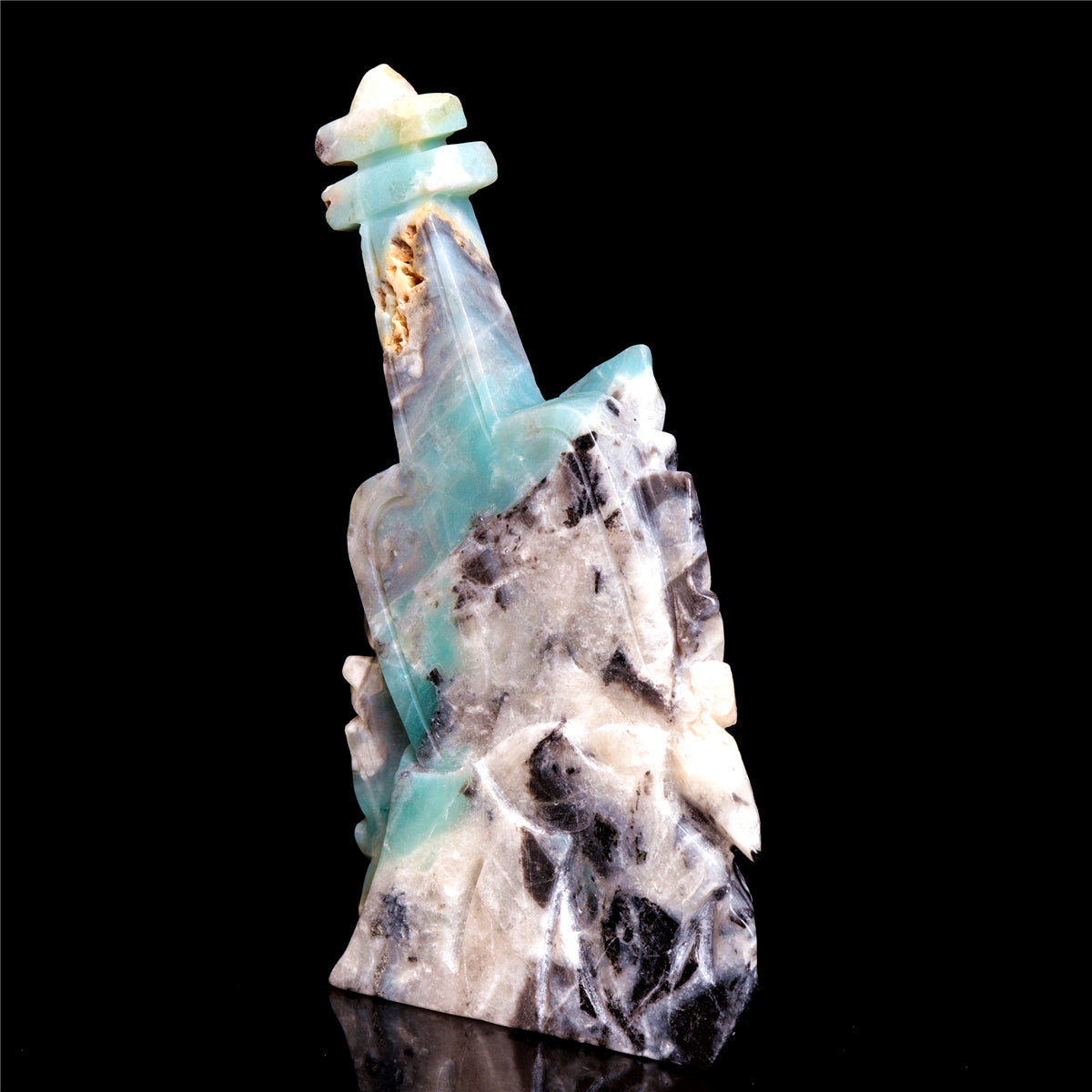 6.5" Amazonite Crystal Guitar Figurine Stone Animal Carvings Decor
