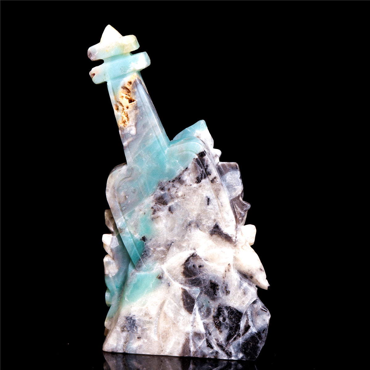 6.5" Amazonite Crystal Guitar Figurine Stone Animal Carvings Decor