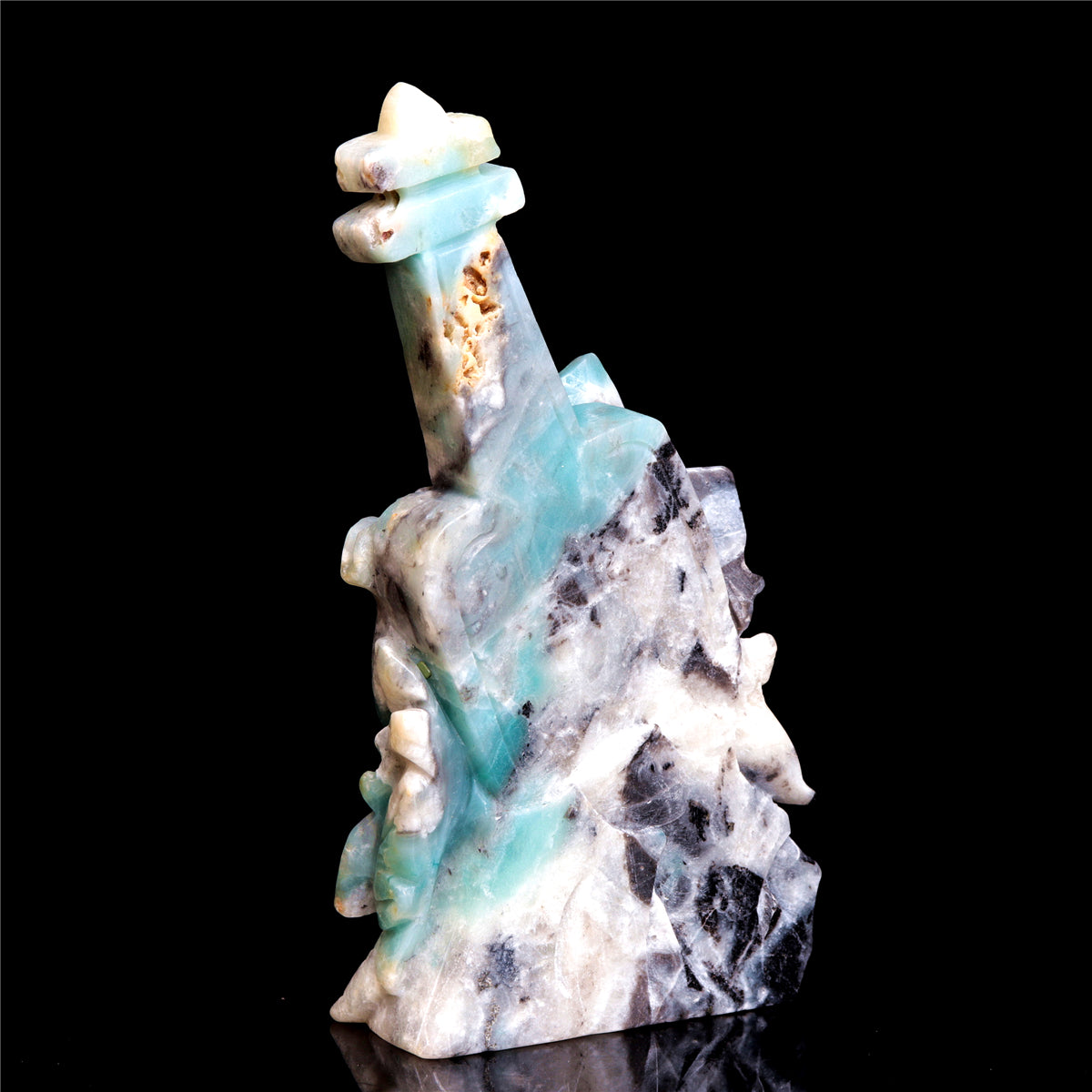 6.5" Amazonite Crystal Guitar Figurine Stone Animal Carvings Decor