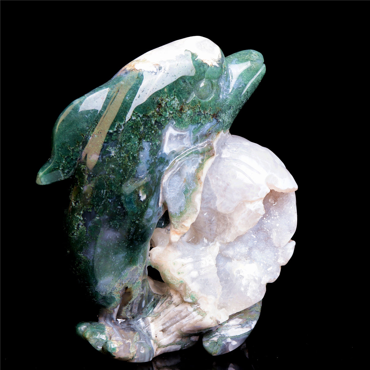 6.5" Moss Agate Crystal Dolphin Figurine Druzy Animal Carvings Decor