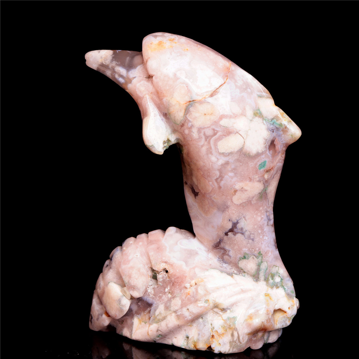 4.5" Flower Agate Crystal Dolphin Figurine Stone Animal Carvings Decor