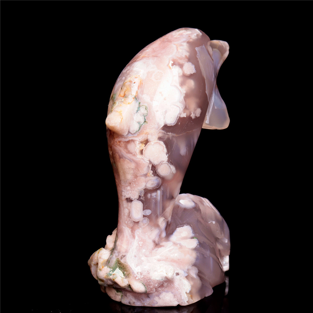 4.5" Flower Agate Crystal Dolphin Figurine Stone Animal Carvings Decor