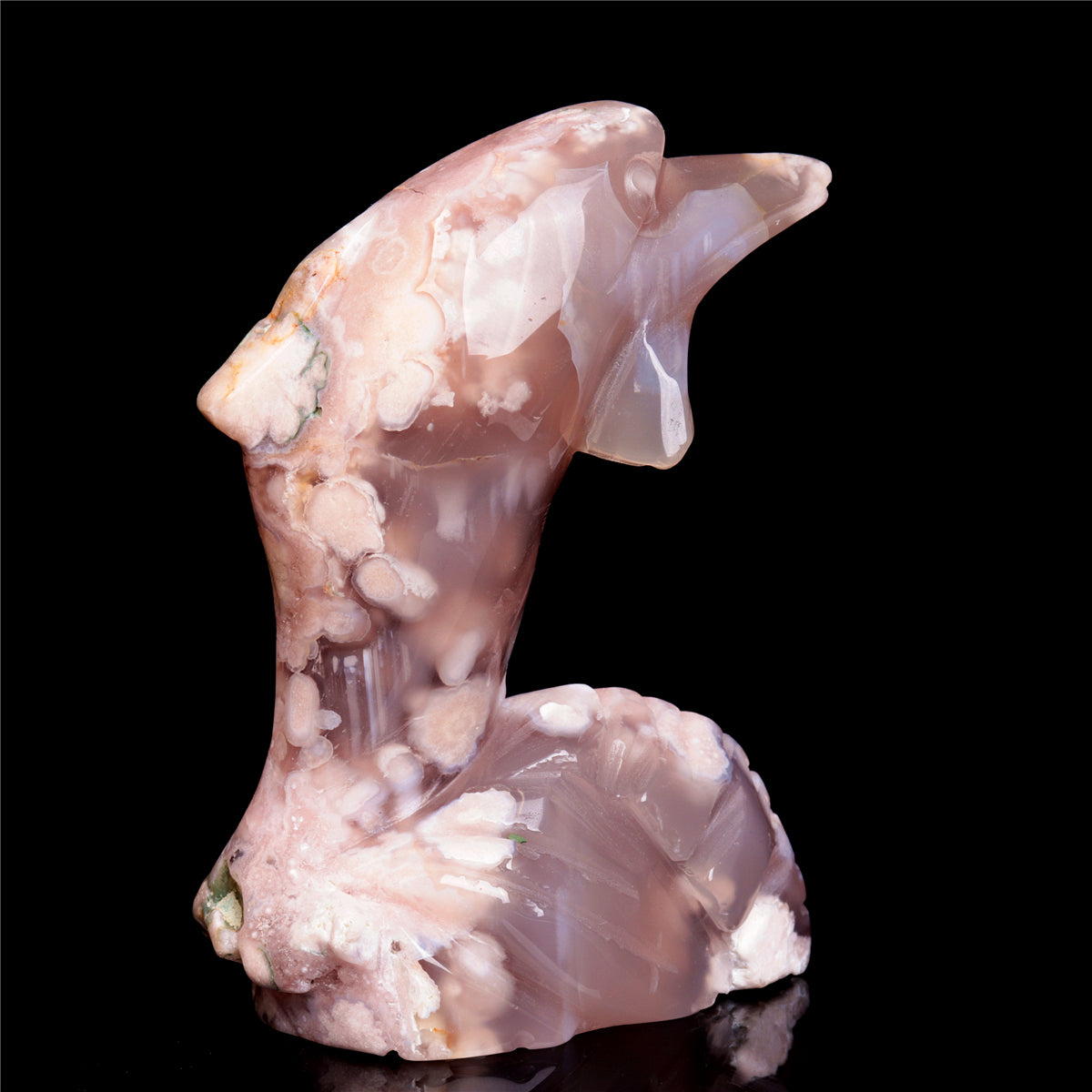 4.5" Flower Agate Crystal Dolphin Figurine Stone Animal Carvings Decor