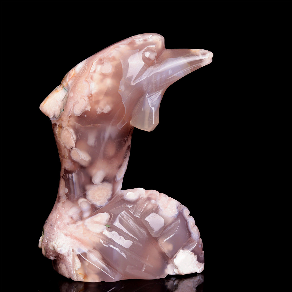 4.5" Flower Agate Crystal Dolphin Figurine Stone Animal Carvings Decor