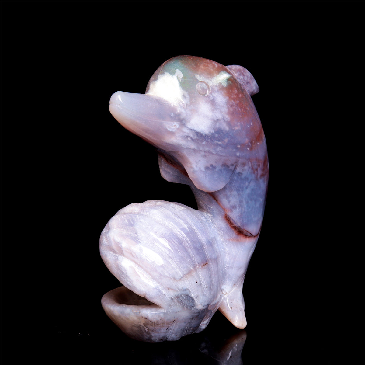 4.5" Ocean Jasper Crystal Dolphin Figurine Stone Animal Carvings Decor