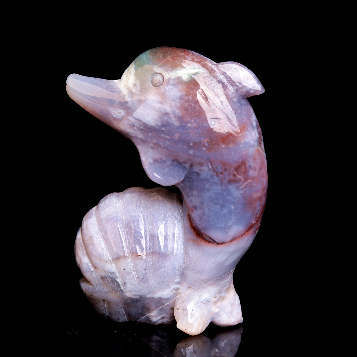 4.5" Ocean Jasper Crystal Dolphin Figurine Stone Animal Carvings Decor