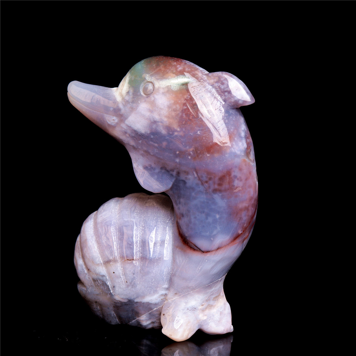 4.5" Ocean Jasper Crystal Dolphin Figurine Stone Animal Carvings Decor