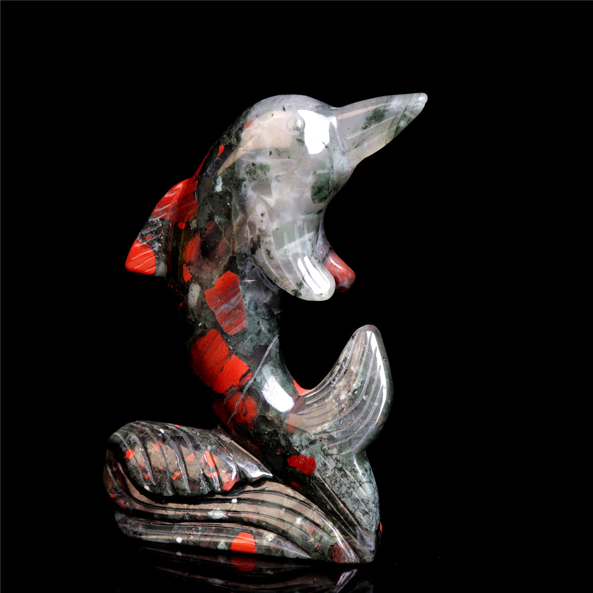 4.5" Blood Stone Crystal Dolphin Figurine Stone Animal Carvings Decor