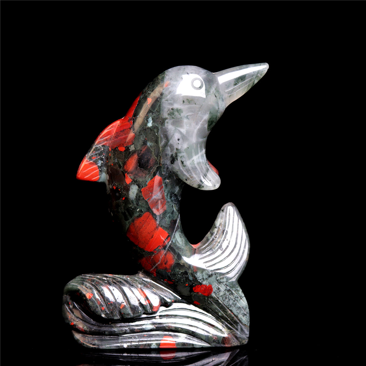 4.5" Blood Stone Crystal Dolphin Figurine Stone Animal Carvings Decor